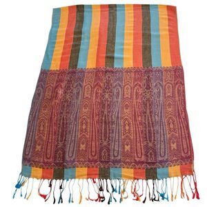 Colorful Pashmina Scarf/Wrap Reversible, Fringed 27”W X 70” L, Casual, Classic